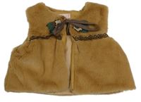 Hnedá kožušinová podšitá vesta s ozdobou