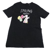 Černé tričko s nápisem a králíkem 