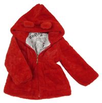 Červený kožešinový podšitý kabátek s kapucňou