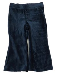 Tmavomodré rebrované zamatové flare tepláky