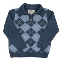 Modrý károvaný sveter s golierikom F&F