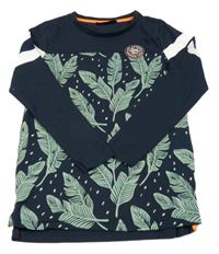 Tmavomodro-zelené triko s listy europe