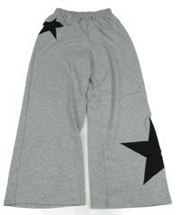 Šedé melírované široké tepláky s hvězdami 