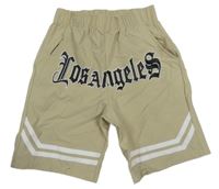 Béžové šušťákové kraťasy s nápisom