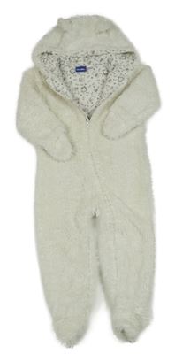 Bílá huňatá podšitá kombinéza s kapucí Lupilu