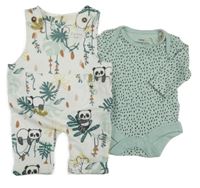 Nové - 2 set - biele na traké tepláky s pandami + zelené vzorované body F&F