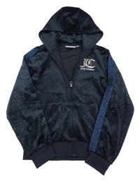 Tmavomodrá trblietavá prepínaci mikina s logom a kapucňou Juicy Couture