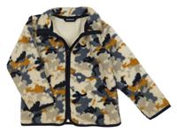 Smetanovo-tmavomodro-hnedá army huňatá podšitá bunda kids