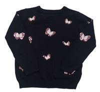 Tmavomodrý sveter s motýlikmi zn. Primark