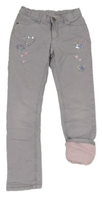 Svetlosivé podšité rifle so srdiečkami zn. Dopodopo