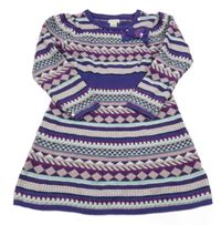 Fialovo-ružovo-tyrkysové vzorované svetrové šaty s mašlou Monsoon