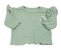 Zelené rebrované úpletové tričko s kvetmi a volánikmi George