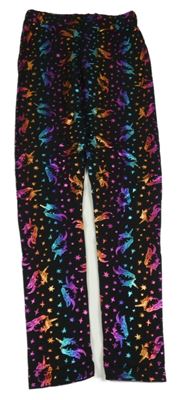 Černo-barevné legíny s jednorožci a hvězdami 