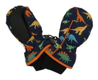 Nové - Tmavomodré šusťákové palcové zimní rukavice s diny 