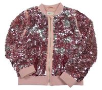Růžovo-stříbrný flitrový crop bomber H&M