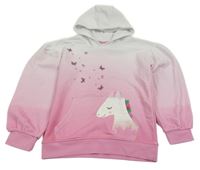 Bielo-ružová ombré mikina s jednorožcom a kapucňou
