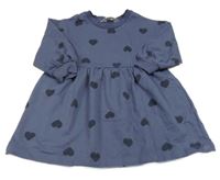 Tmavomodré teplákové šaty so srdiečkami H&M
