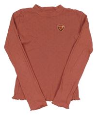 Broskvové triko se srdíčky a srdcem z flitrů S. Oliver