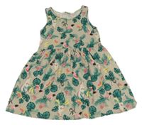 Béžovo-zelené šaty s listami a tukanmi H&M