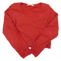 Červený chlpatý crop sveter H&M