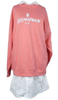 Dámská růžová mikinová oversized tunika s nápisem a halenkovou vsadkou River Island
