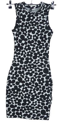 Dámske čierno-biele kvietkovane pletené šaty H&M