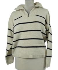 Dámský béžovo-černý pruhovaný svetr s límečkem George 