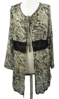 Dámsky sivo-béžový vzorovaný šifónový cardigán s čipkou Pfeffinger