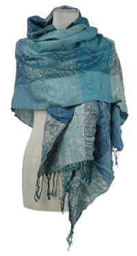 Dámská modrá vzorovaná šála 