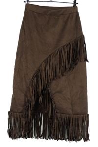 Dámská hnědá semišová midi sukně s třásněmi 