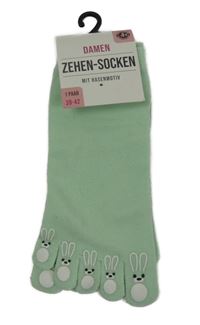 Nové - Dámske svetlozelené prstové ponožky s králíčky vel. 39-42