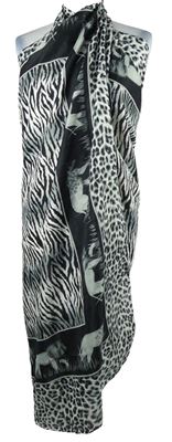 Dámské šedo-černé vzorované pareo so zvířaty