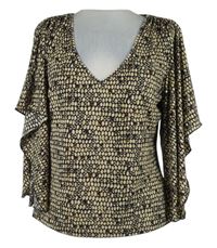 Dámska čierno-béžová vzorovaná blúzka s rozšířenými rukávy Wallis