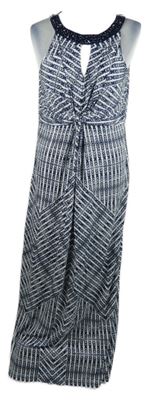 Dámske tmavomodro-biele vzorované dlhé šaty s kamínkovým průkrčníkem Monsoon