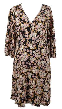 Dámské černo-růžovo-oranžové kytičkované šaty New Look 