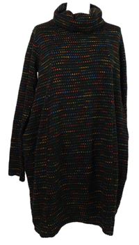 Dámské černo-barevné vzorované pletené šaty s rolákem 