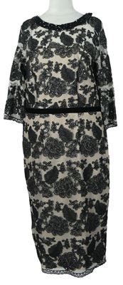 Dámske pudrovo-čierne tylové čipkové šaty Debenhams