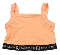 Neónově oranžovo-čierny rebrovaný crop top s logom River Island