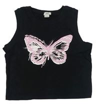 Čierny crop top s motýlkom River Island