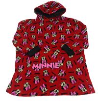 Červená chlupatá oversize mikina s Minnie a kapucí Disney vel.122-140