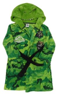 Zelený army chlupatý župan s páskem a kapucí - Jurský svět 