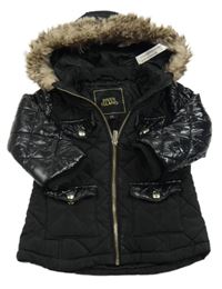 Černá šusťáková zimní bunda s kapucí River Island