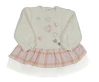 Bielo-ružové teplákové šaty so srdiečkami