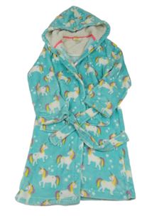 Azurový chlupatý župan s jednorožci a kapucí Bluezoo