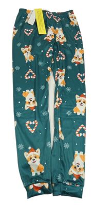 Nové - Tmavozelené ľahké tepláky s pejsky Shein