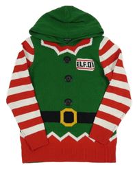 Zeleno-pruhovaný svetr s kapucí- Elf Next