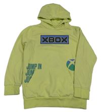 Neónově žltá mikina s potiskem x-box a kapucňou