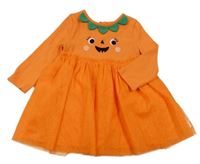Oranžové bavlněno/tylové šaty s tekvicou Primark