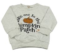 Bielo-sivá melírovaná mikina s tekvicou a nápisom