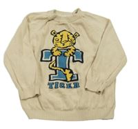 Béžový sveter s tigrom a písmenem so cute